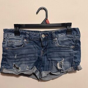 Express Jeans Blue Distressed Denim Shorts